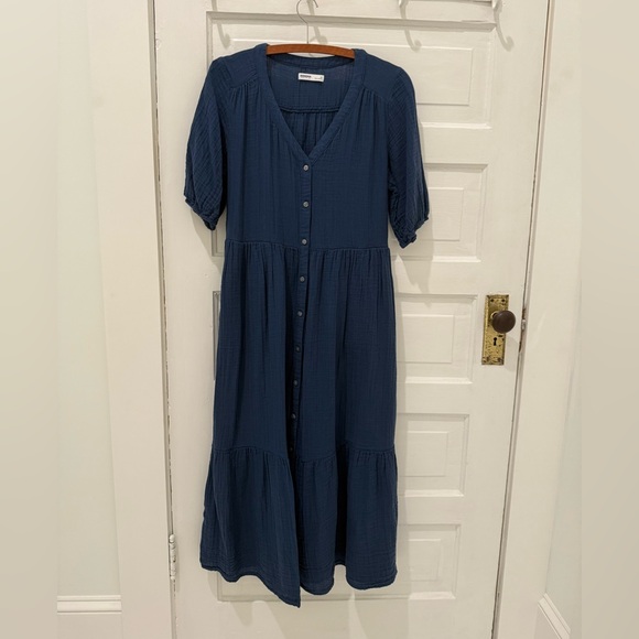 Sonoma Blue Puff Sleeve V-Neck Midi Dress - Picture 1 of 5